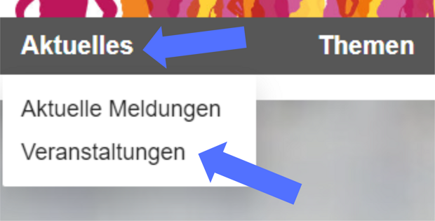 Screenshot Frauengesundheitsportal Hauptbereich Aktuelles angewählt